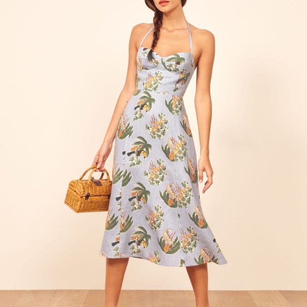 Reformation Jana Halter Dress, Yucatán Print Jungle, size 0
